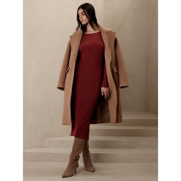 NWT Banana Republic Ribbed Ines Scoop-Back Sweater Dress Cabin Red Womens Size M - Picture 1 of 7